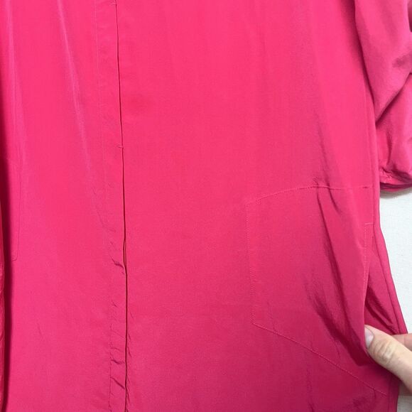 GO SILK 100% SILK FUSHIA Pink hidden BUTTON DOWN SHIRT DRESS Medium - Picture 3 of 7